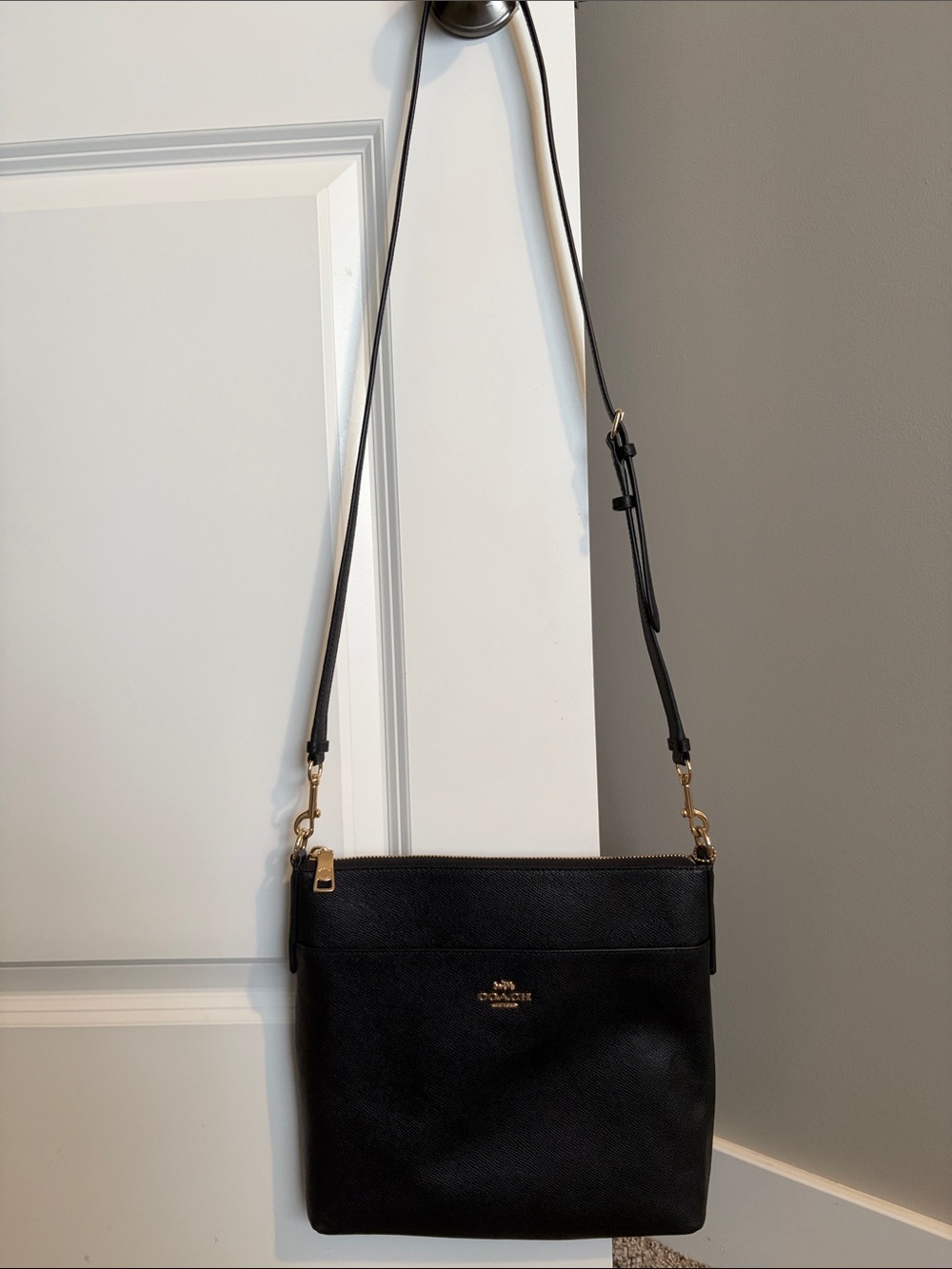Coach Black Leather Crossbody with Gold Hardware